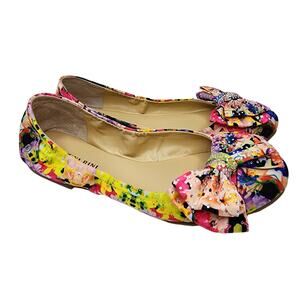 Gianni Bini Sweetie Jewel Bow Ballet Flats Mulitcolored Floral Size 8